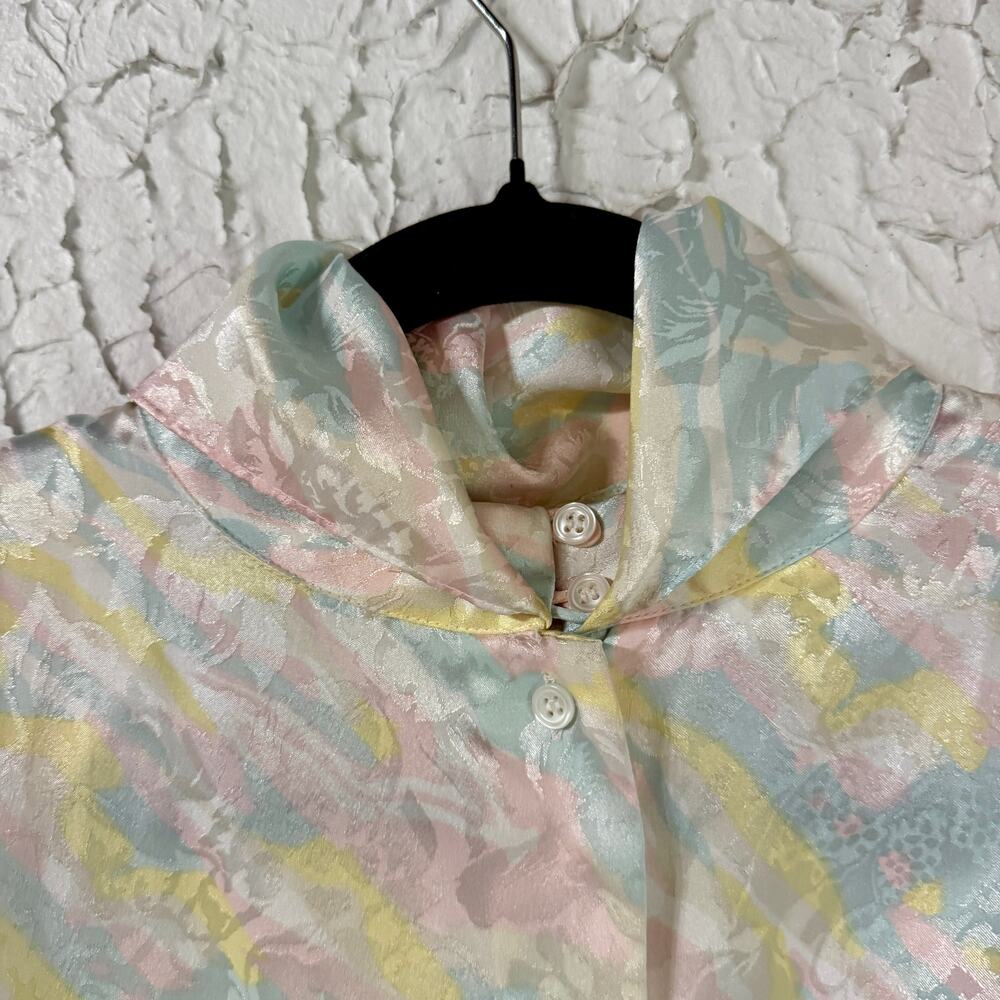 Vintage Pastel Satin Blouse Romantic Cottagecore Medium - Picture 4 of 10